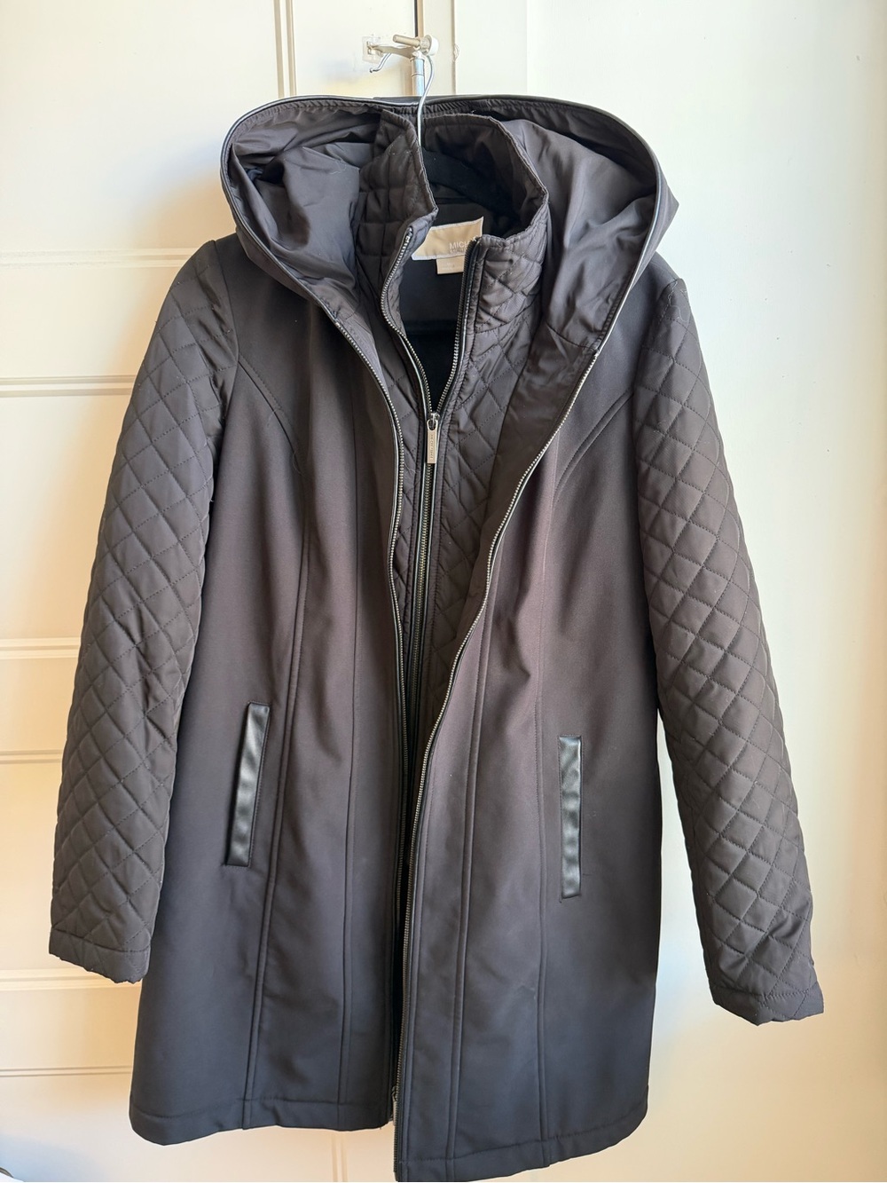 Michael Kors Quilted Sleeve Hooded Coat - Black